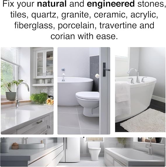 Granite, Marble and Acrylic Repair Kit (Clear/Transparent) - Fix Your Defects Like a Pro I Suitable for Most Repairs I Fix Broken Chips in Minutes