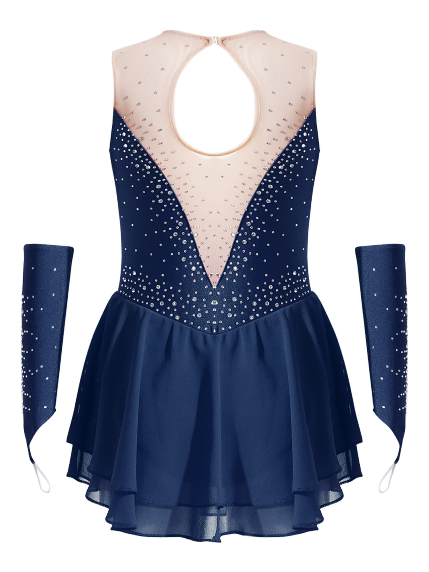 CHICTRY Kürkleider Eiskunstlauf Mädchen Strass Glitzer Ballettkleid Ärmellos Tanzkleid Cut Out Ballettanzug Mit Fingerlose Handschuhe Tanzkostüm