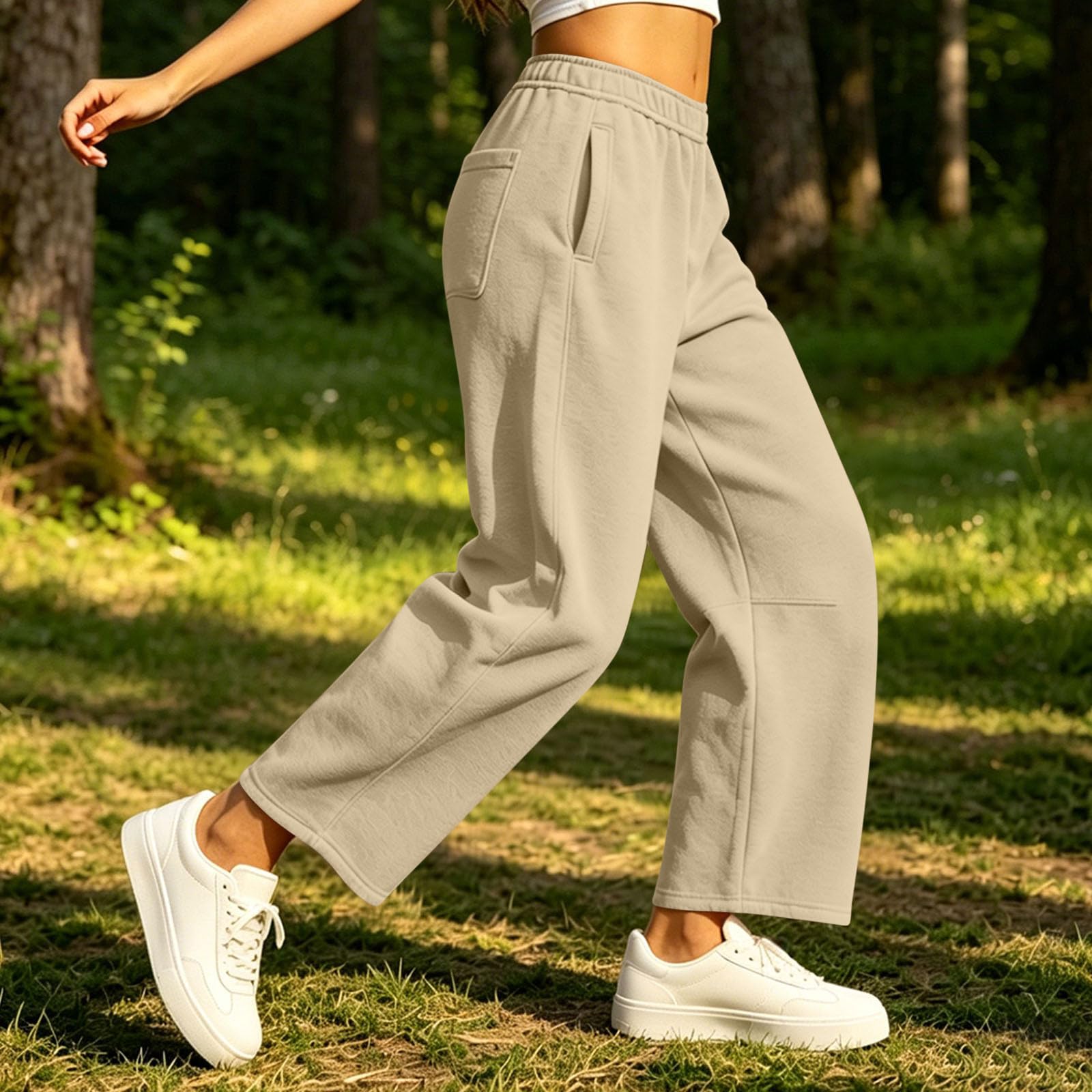 Generico Pantaloni Sportivi Donna Pantaloni Tuta Vita Alta Pantalone a Gamba Larga Larghi e Morbidi Pantalone Baggy con Tasche Pants Lunghi con Coulisse Regolabile per Jogging Fitness Sport