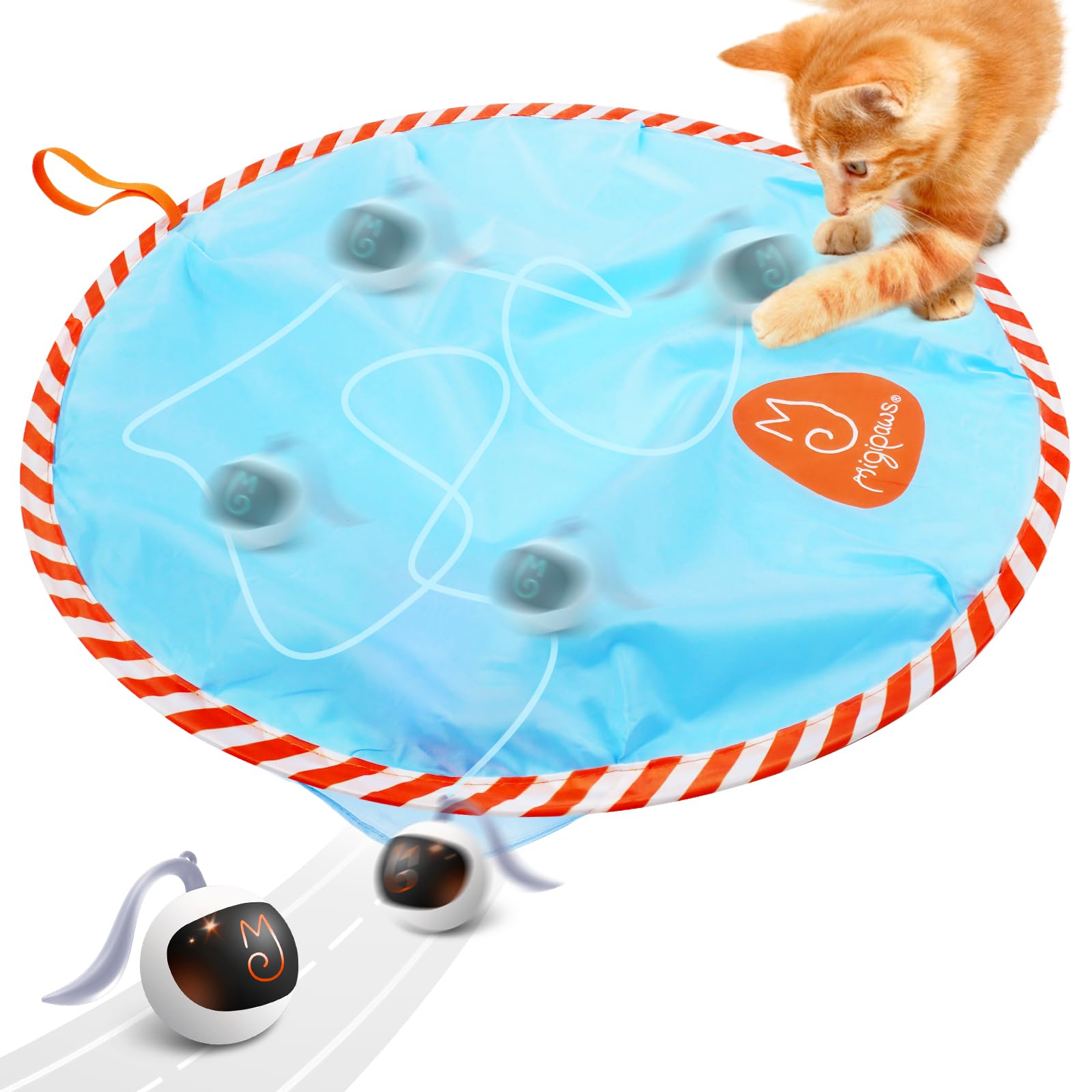 Migipaws Giocattolo Interattivo Sferico per Gatti, Divertente Inseguitore, Palla Luminosa con Sacchetto Misterioso, Movimento Irregolare, Gioco Nascondino (bianco)