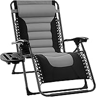 Best Choice Products XL Oversized Zero Gravity Chair - Padded Folding Outdoor Recliner w/ Headrest, Cup Holders, Side Tray, Gray Mesh
