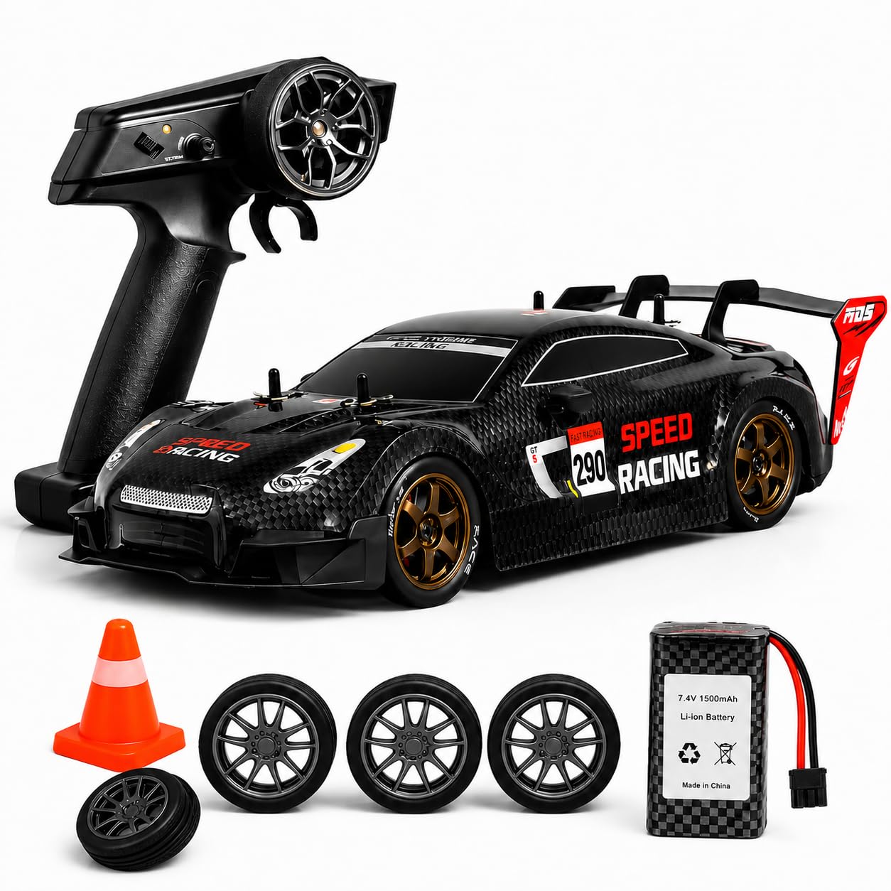 Nextronix 40 km/h High-Speed 1:16 Scale 4WD RC Drift Car | 2.4GHz Remote Control Racing Car with LED Lights & Rechargeable Battery | Carbon Black Edition-image-14