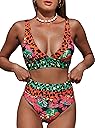 Hilinker Women's Leopard Bikini Swimsuits V Neck High Waisted 2 Piece Bathing Suits