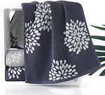 Pidada Ensemble de serviettes à main 4 Motif floral Hydrangea 100% Torchon en coton absorbant doux pour salle de bain (Denim Bleu)