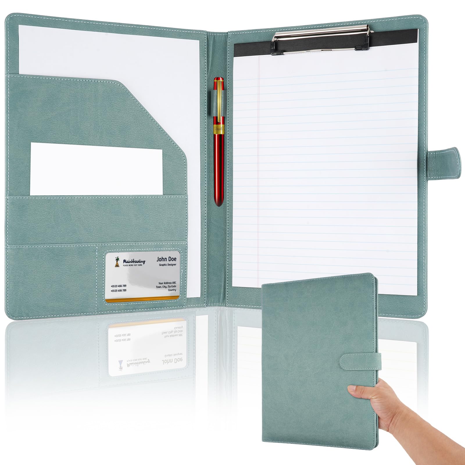 Professional Padfolio with Clipboard Faux Leather Portfolio Folder Binder Legal Pad Holder for A4 Letter Size Notepad Resume