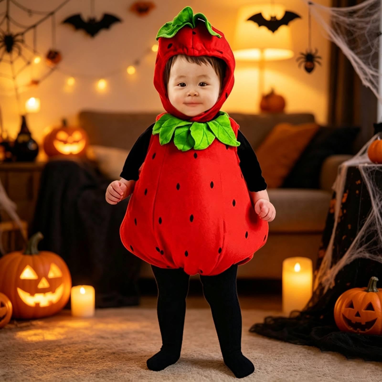 Set Costume da Frutta: Leggings con Cappuccio per Bambini E Bambine, Perfetti per Compleanni, Feste in Maschera, Carnevali E Come Accessori per Costum, Strawberry L