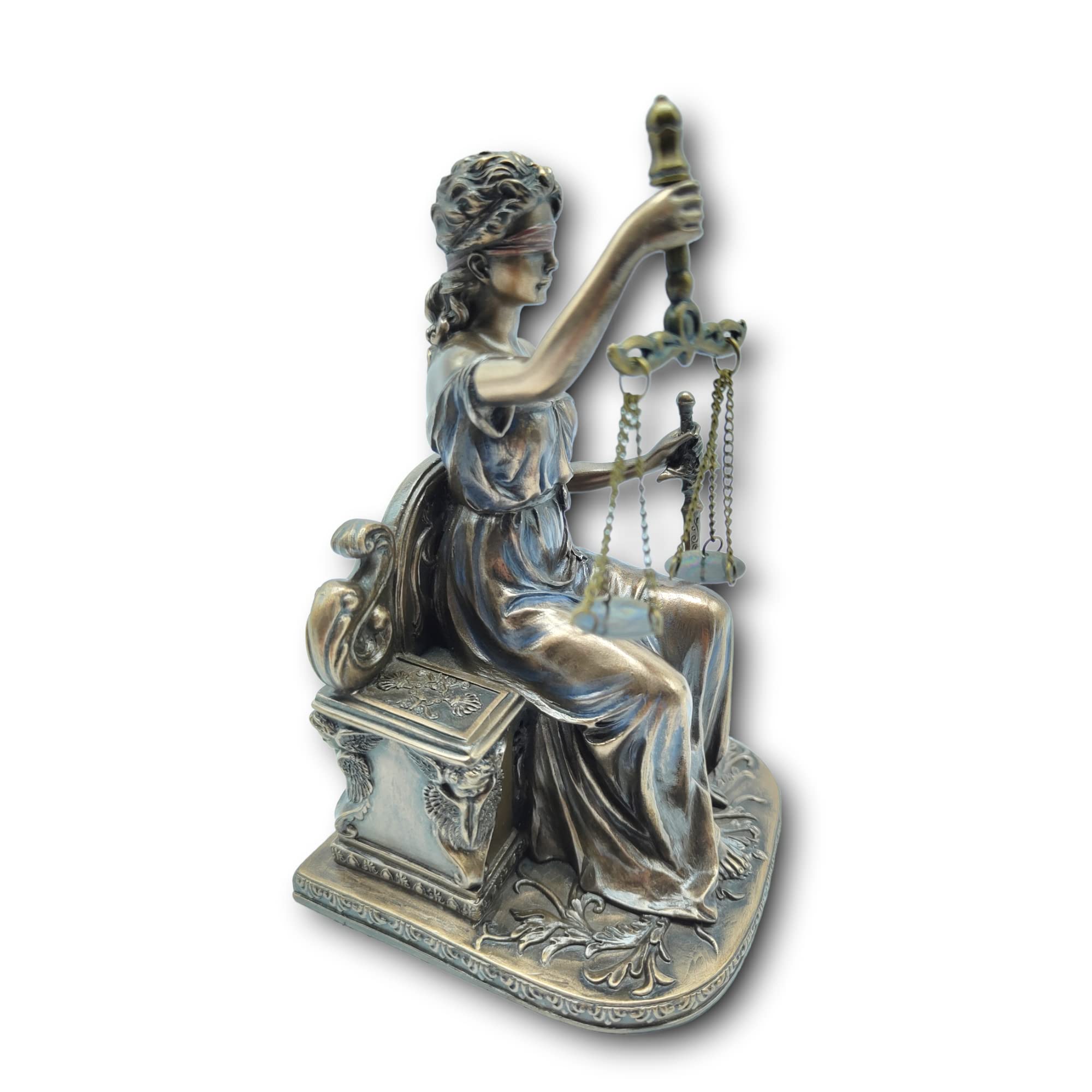 Statuette Justitia Déesse De La Justice - 33cm - Avec Épée Et Balance - Revêtement Bronze - Décoration Bureau