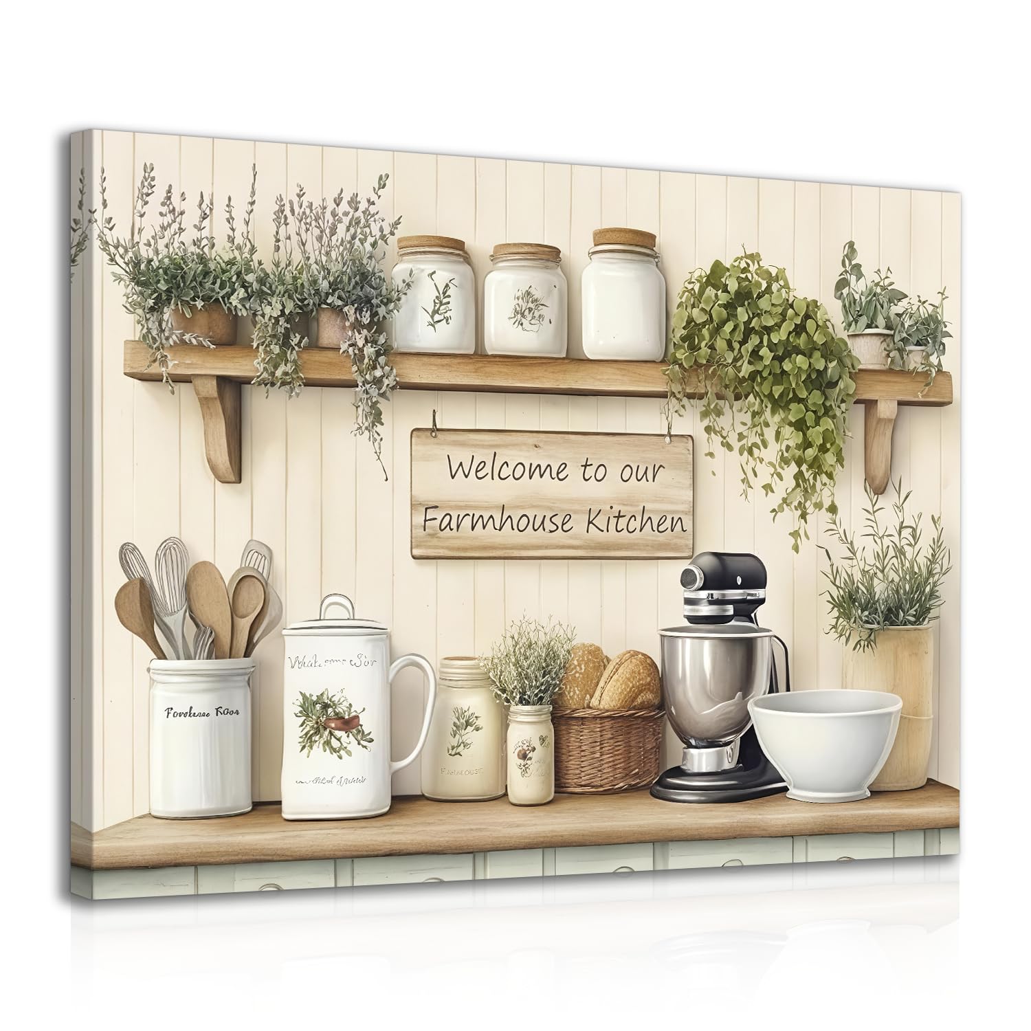 Dazzlewall Framed Farm Kitchen Wall Art Decor, Fresh Plants and Kitchenware Prints, Rustic Kitchen Sign Poster for Dining Room Decor 12x16 in