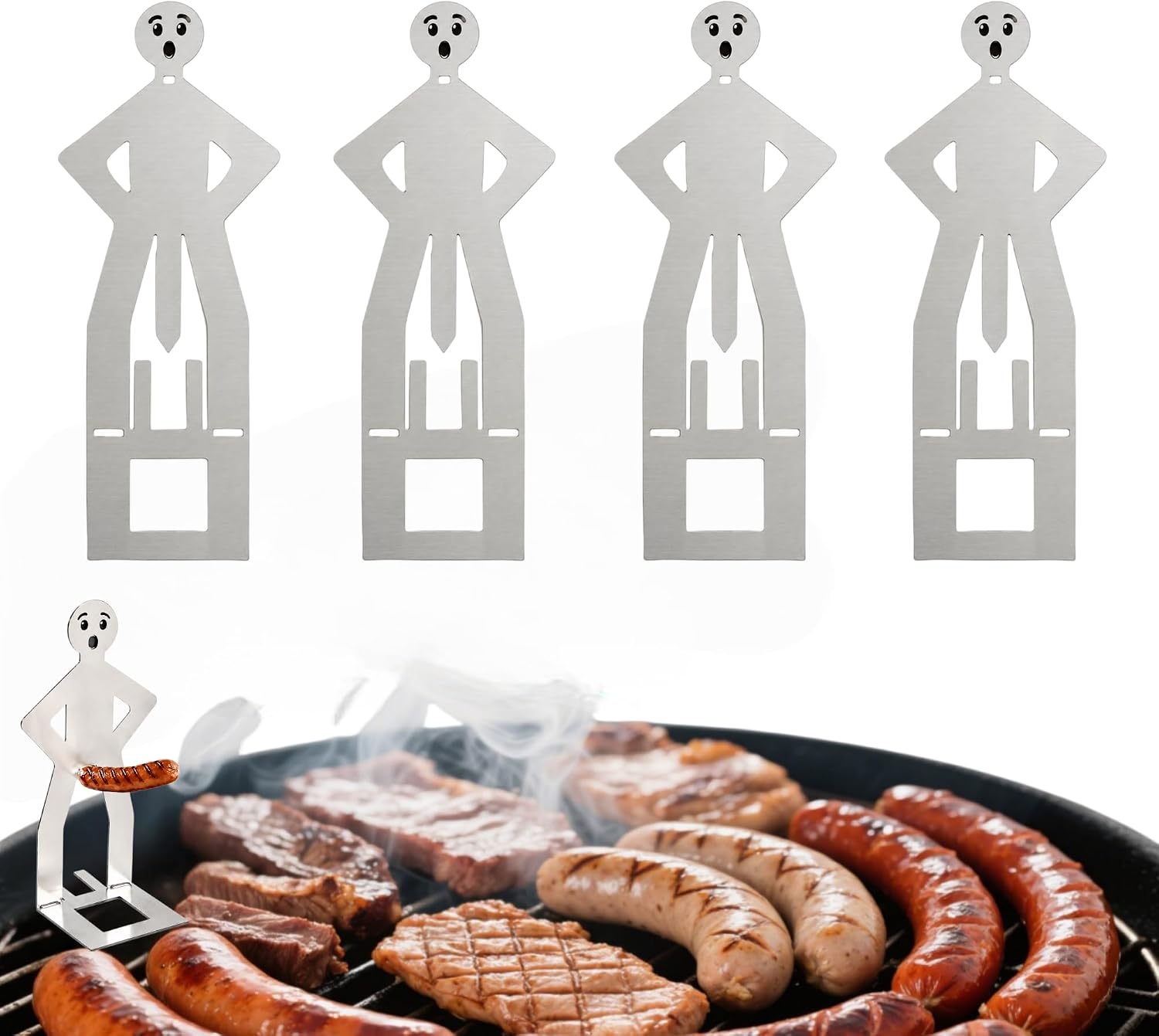 4 PCS Funny Emotion BBQ Stand Muscle Man Hot Dog Holder | Stainless Steel Hotdog and Funny Sausage Stand | Portable Reusable Hot Dog Roaster | Barbecue Grill Accessories | Funny Camping Gifts for Men