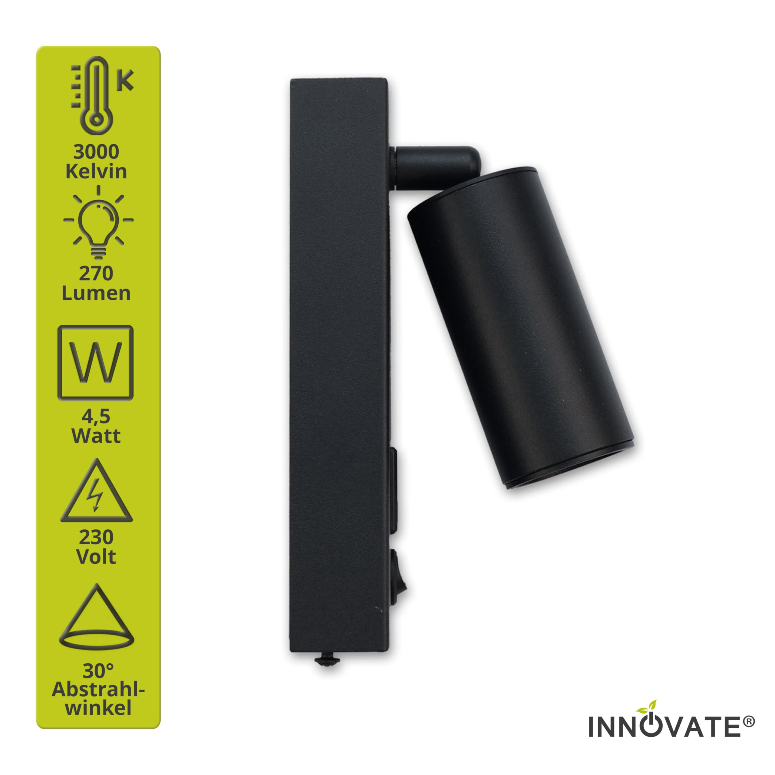 INNOVATE Leselampe Bett Nachttischlampe USB Ladefunktion [270 Lumen 4.5W 3000K] LED Wandleuchte innen Schalter I Bettlampe Wandmontage Schlafzimmerlampe Leselicht I LED Bettleuchte USB-C und -A