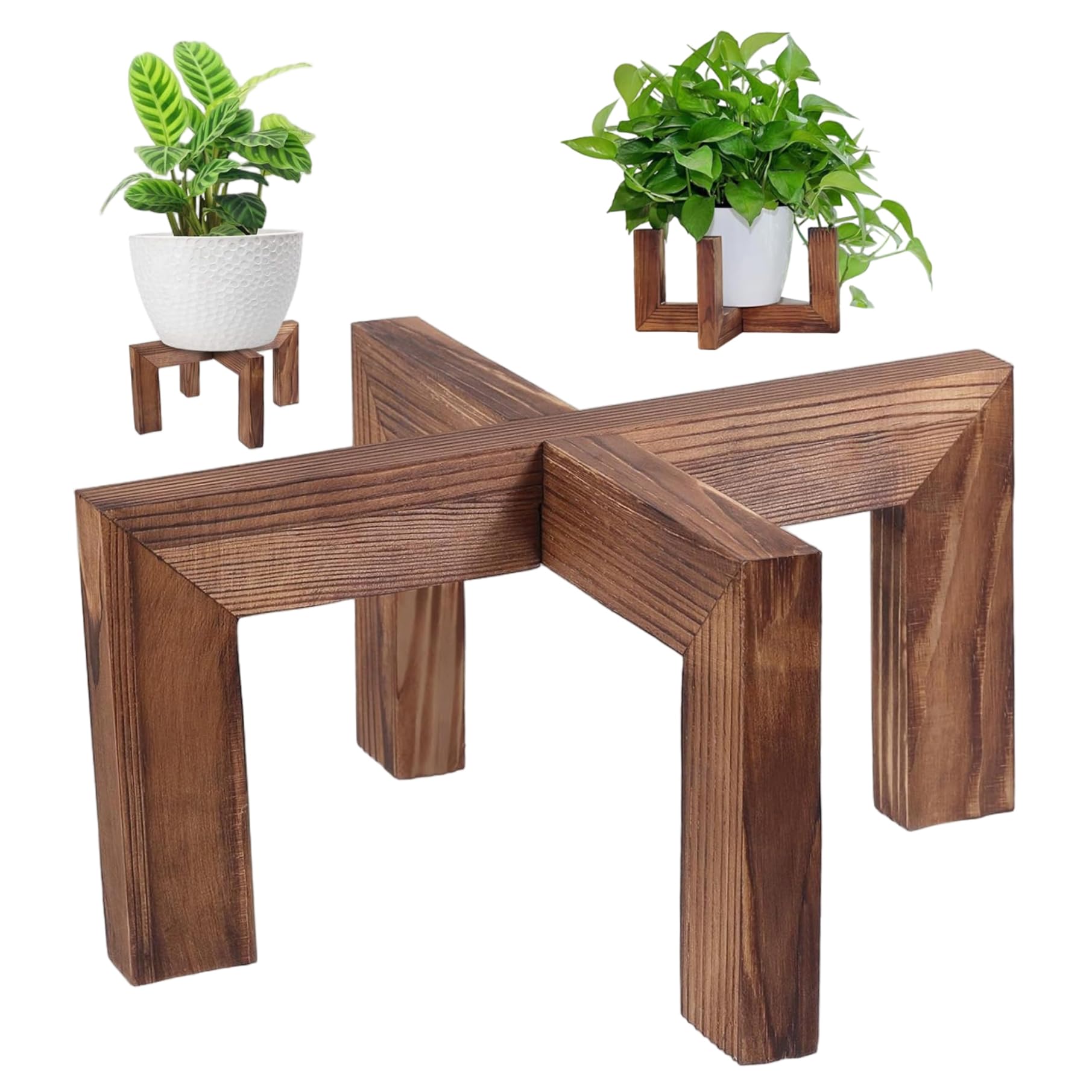 Support pour plantes d'intérieur en bois marron pour pots de 12 à 38 cm