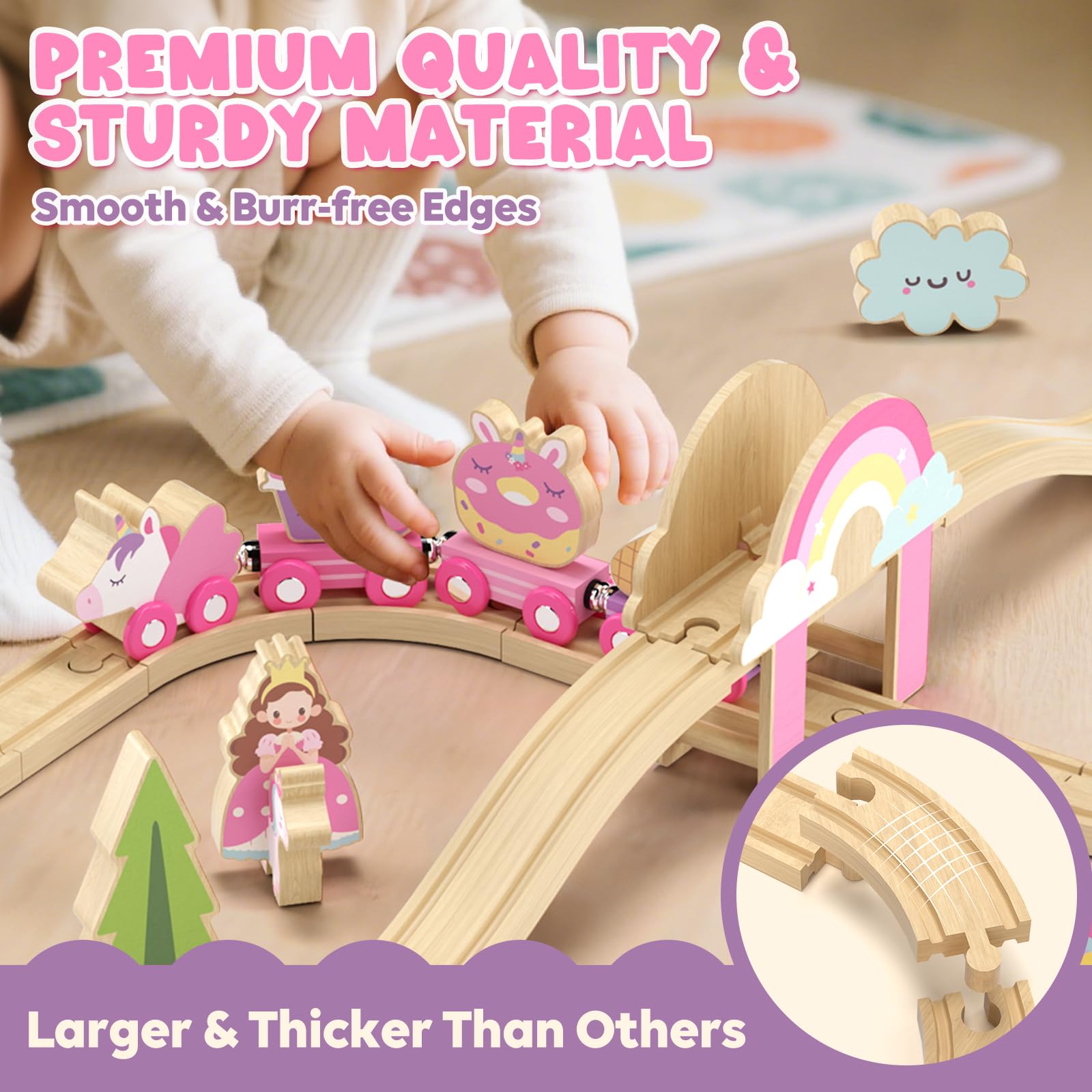 Lehoo Castle Unicorn Gifts for Girls Wooden Train Set Toddler Toys for 3 4 5 6 Year Old Gifts - Image 4