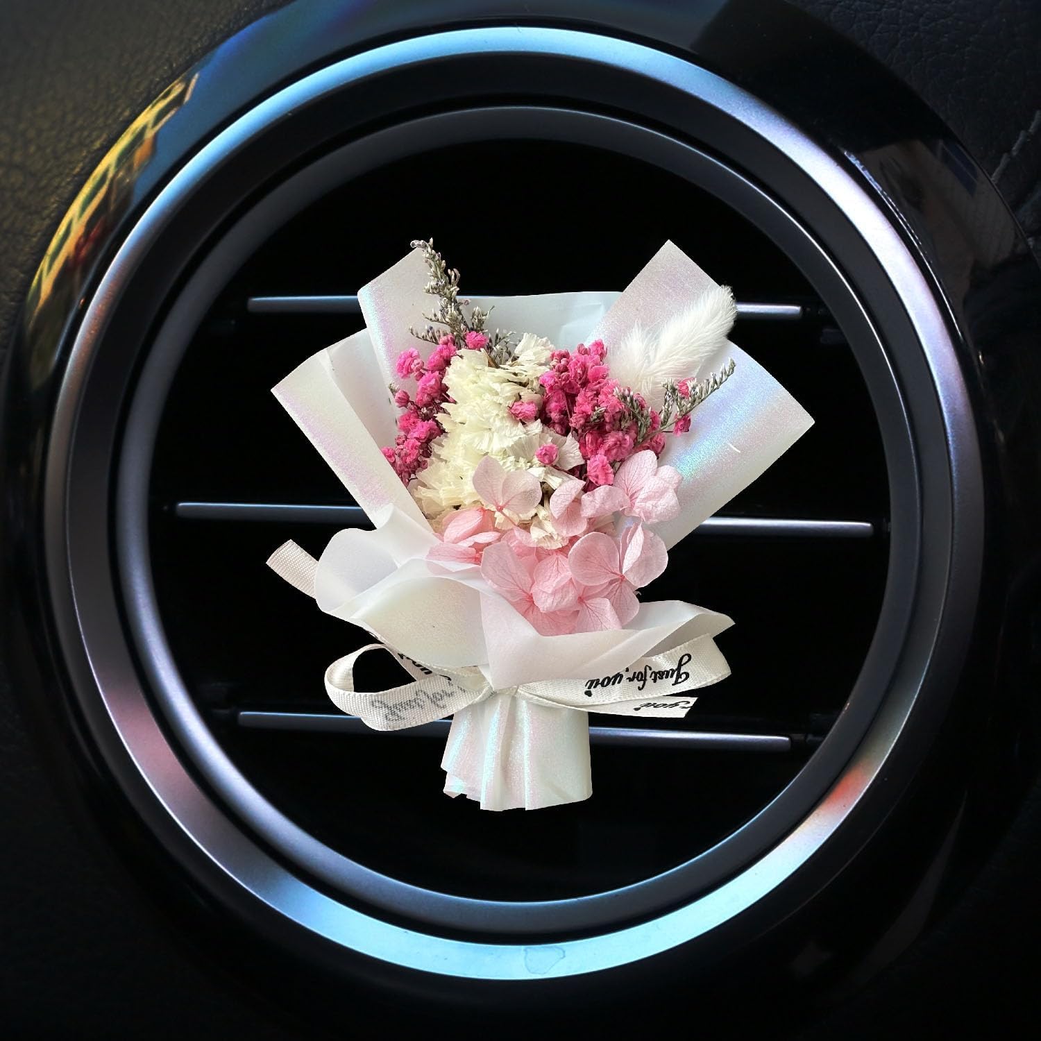 Fresh Flowers Mini Dried Flowers Bouquet for Car Air Vent Clips, Car Air Outlet Perfume Decoration, Air Fresheners Interior Accessories,Automotive Air Fresheners (white, Random fragrance)