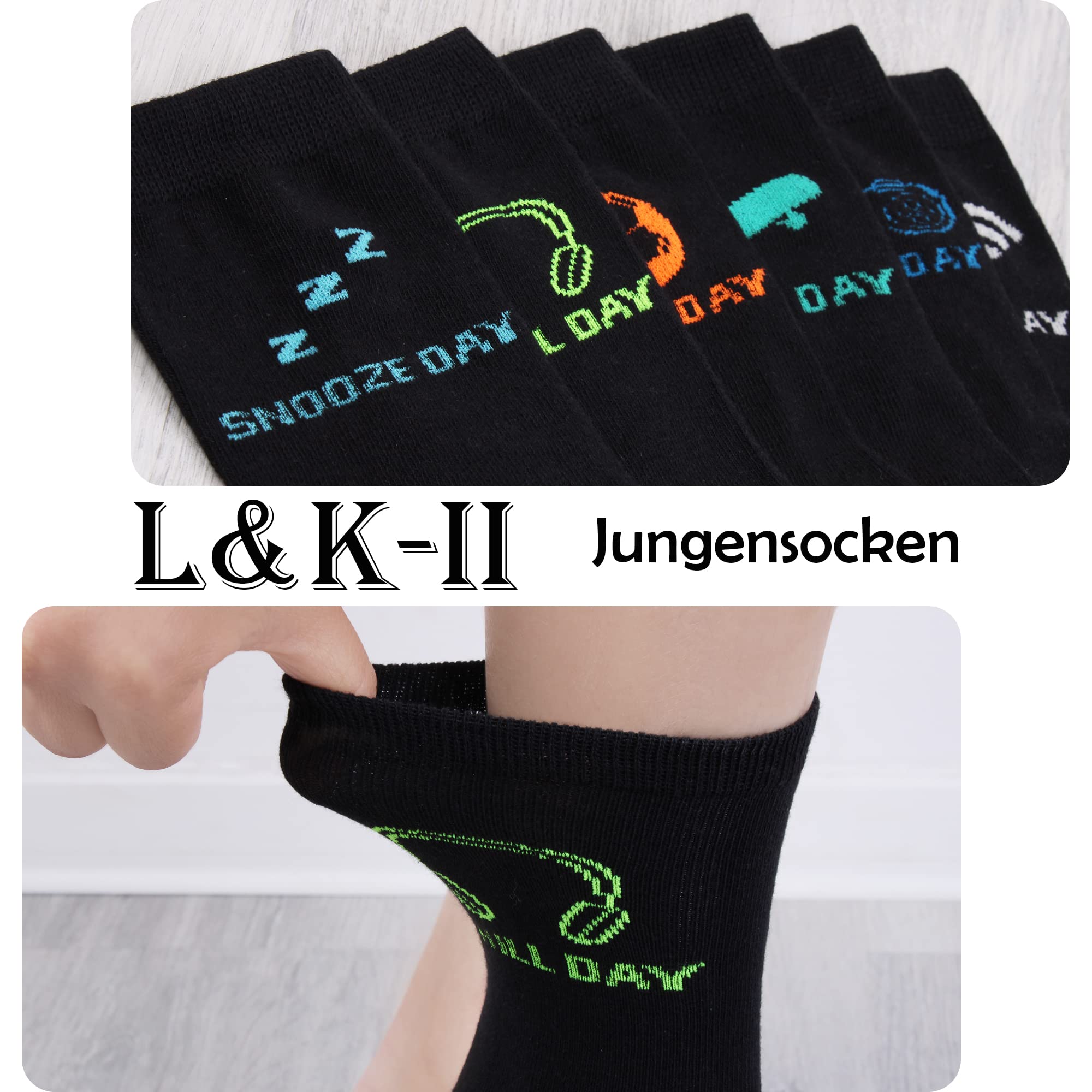 L&K-II 10/12 Chaussettes enfants coton hiver motifs fusée football Dino