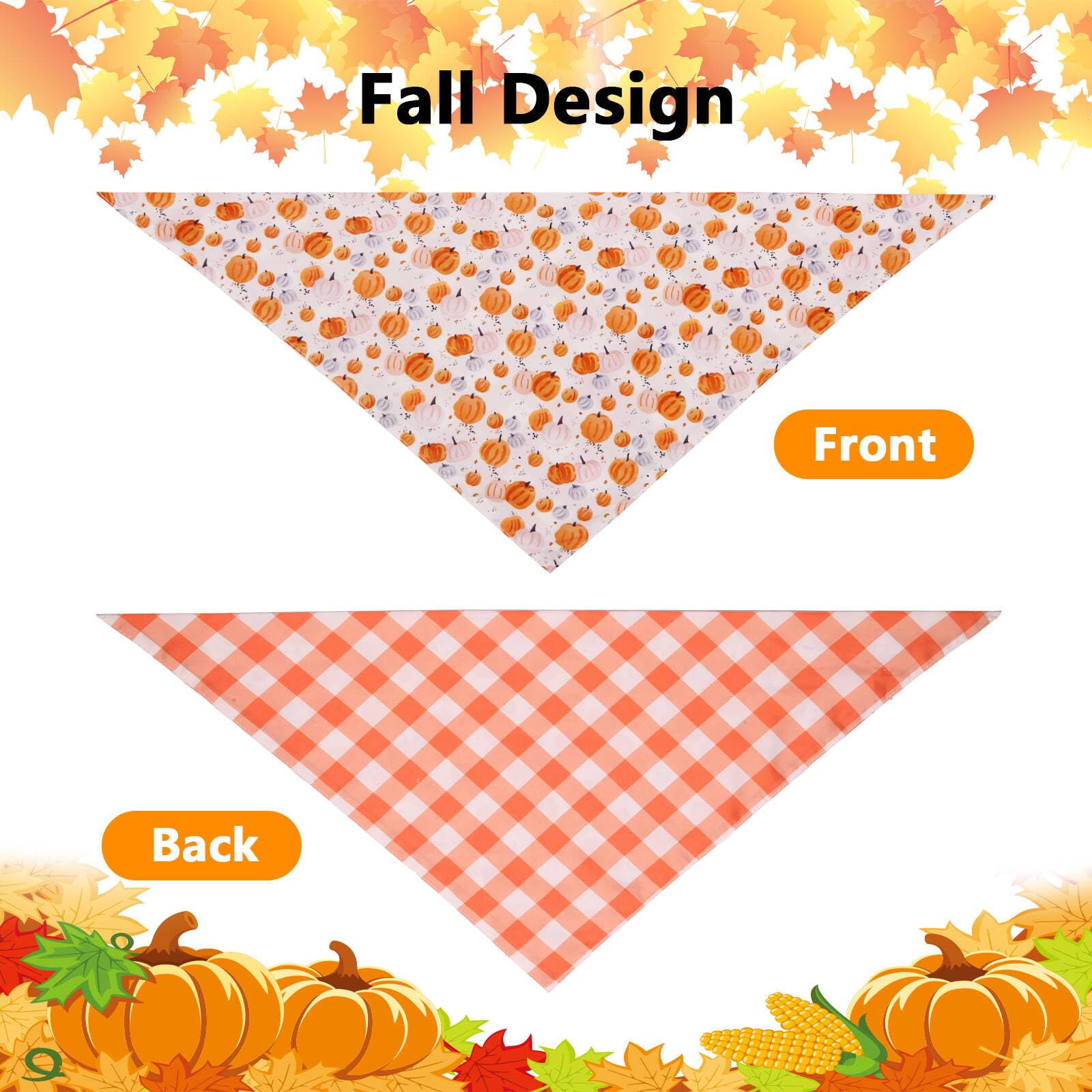 Herbst-Hundehalstücher, 2 Stück, groß, Halloween, Thanksgiving, Kürbis und Blätter, wendbar, Büffelkariert, Dreiecksrassen, Welpen-Halstücher für große, mittelgroße Mädchen, Jungen, Hunde,