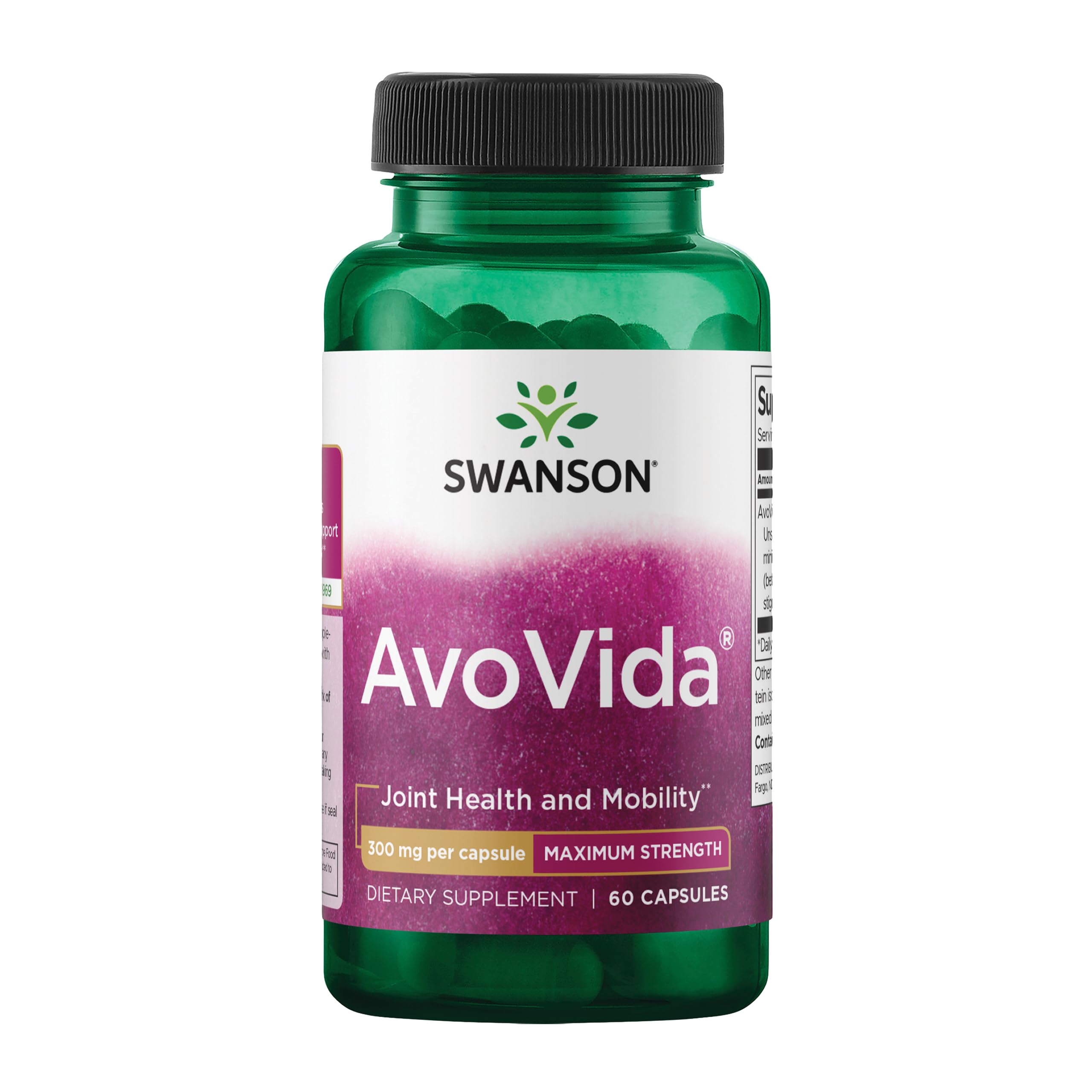 SwansonAvoVida - Natural Supplement Promoting Joint Health & Mobility - Avocado & Soybean Unsaponifiables to Support Cartilage & Tissue Health - (60 Capsules, 300mg Each) (1 Pack)
