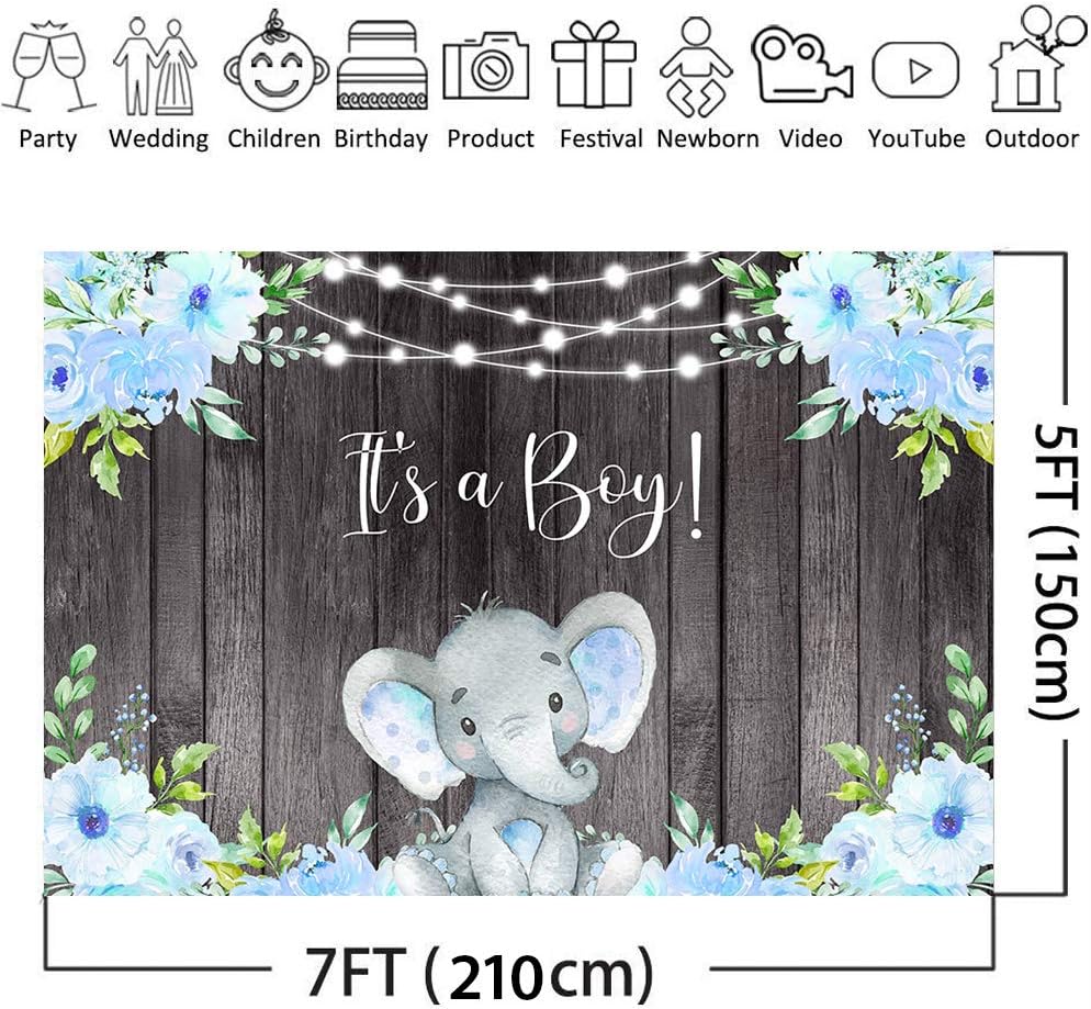 Avezano Elephant Baby Shower Backgdrop It's a Boy Party Banner Blue Floral Boy Elephant Baby Shower Decorations 7x5ft
