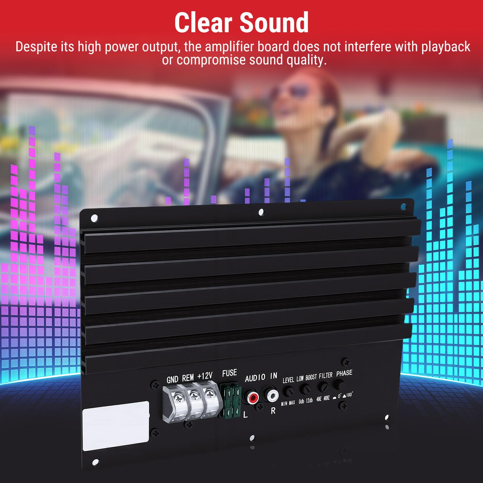 Fockety Amplificador de Coche 800W, Altavoz Subwoofer con Disipador de