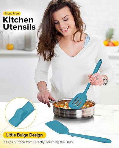 Miniatura 4 de Paquete de 2 volteadores de espátula de silicona, juego de espátulas de cocina ranuradas antiadherentes, utensilios de cocina resistentes al calor