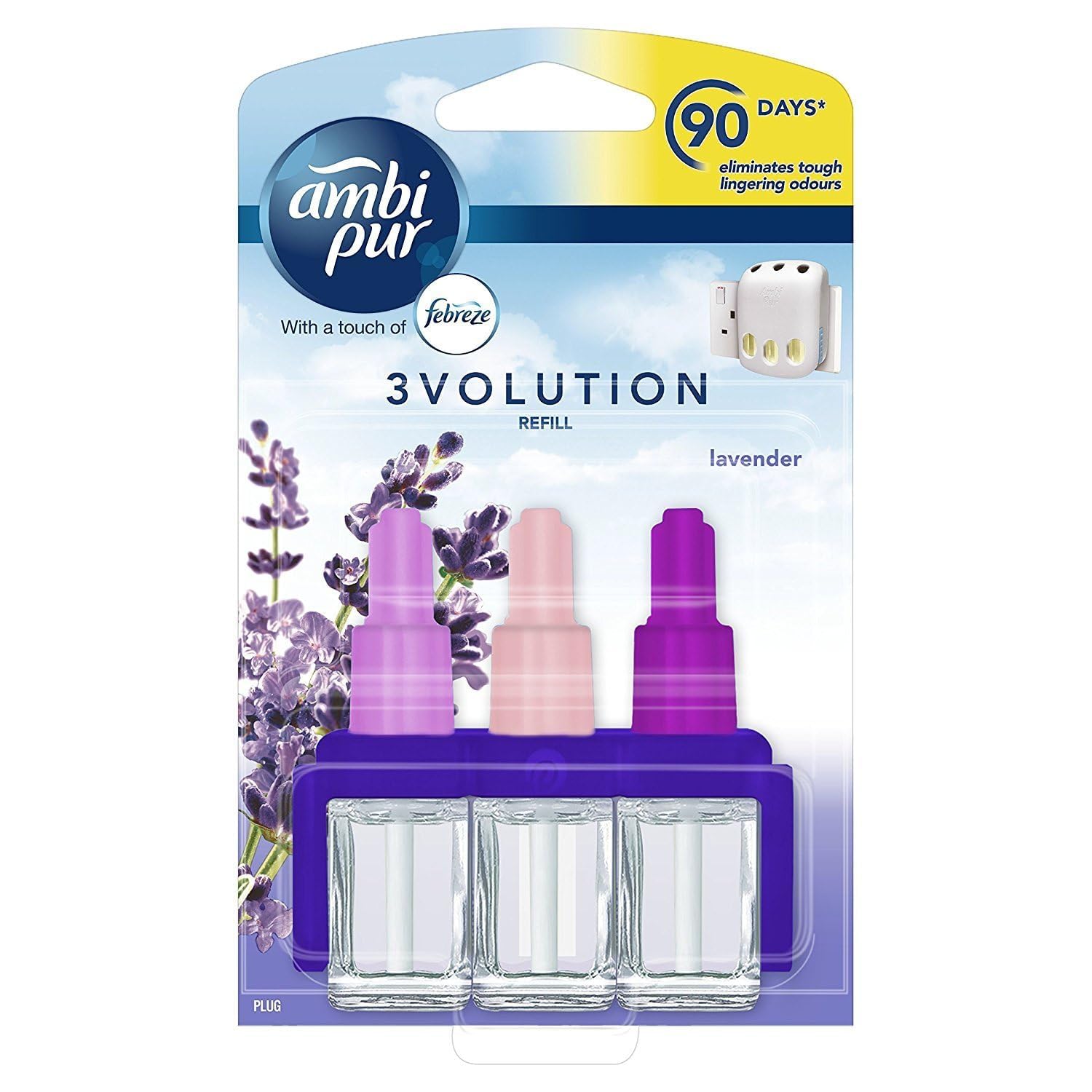Febreze 3Volution Plug In Air Freshener Refill, Lavender, 7 Refills (20ML X 7), Odour Fighter & Bathroom Air Freshener, Febreze Plug In Refill 3volution