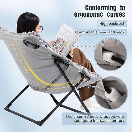 Miniatura 6 de HollyHOME Silla platillo extragrande con otomana plegable, cómoda silla plegable de gran tamaño y reposapiés plegable, silla de lectura de piel