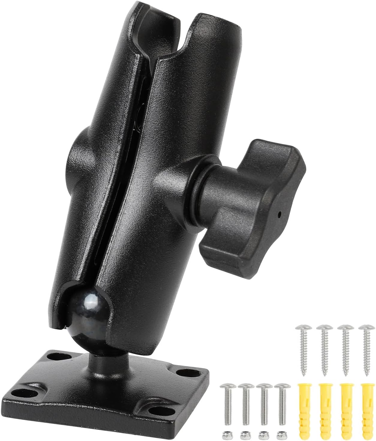 Dual Extension Double Socket Arm with 4-Hole AMPS Square Plate, Drill Base for Wall Desk Boat Truck Car, Compatible with RAM Mounts&Bike Motorcycle Phone Holder