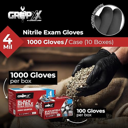 Miniatura 2 de Guantes desechables de nitrilo negro, sin látex y sin polvo, guantes de goma de 4 mil, para limpieza, cocina, mecánicos (XS-XXL)