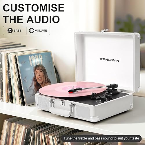 Miniatura 2 de Tocadiscos con altavoces estéreo incorporados, maleta portátil con Bluetooth de 3 velocidades, reproductor de discos de vinilo, banda de ganancia de