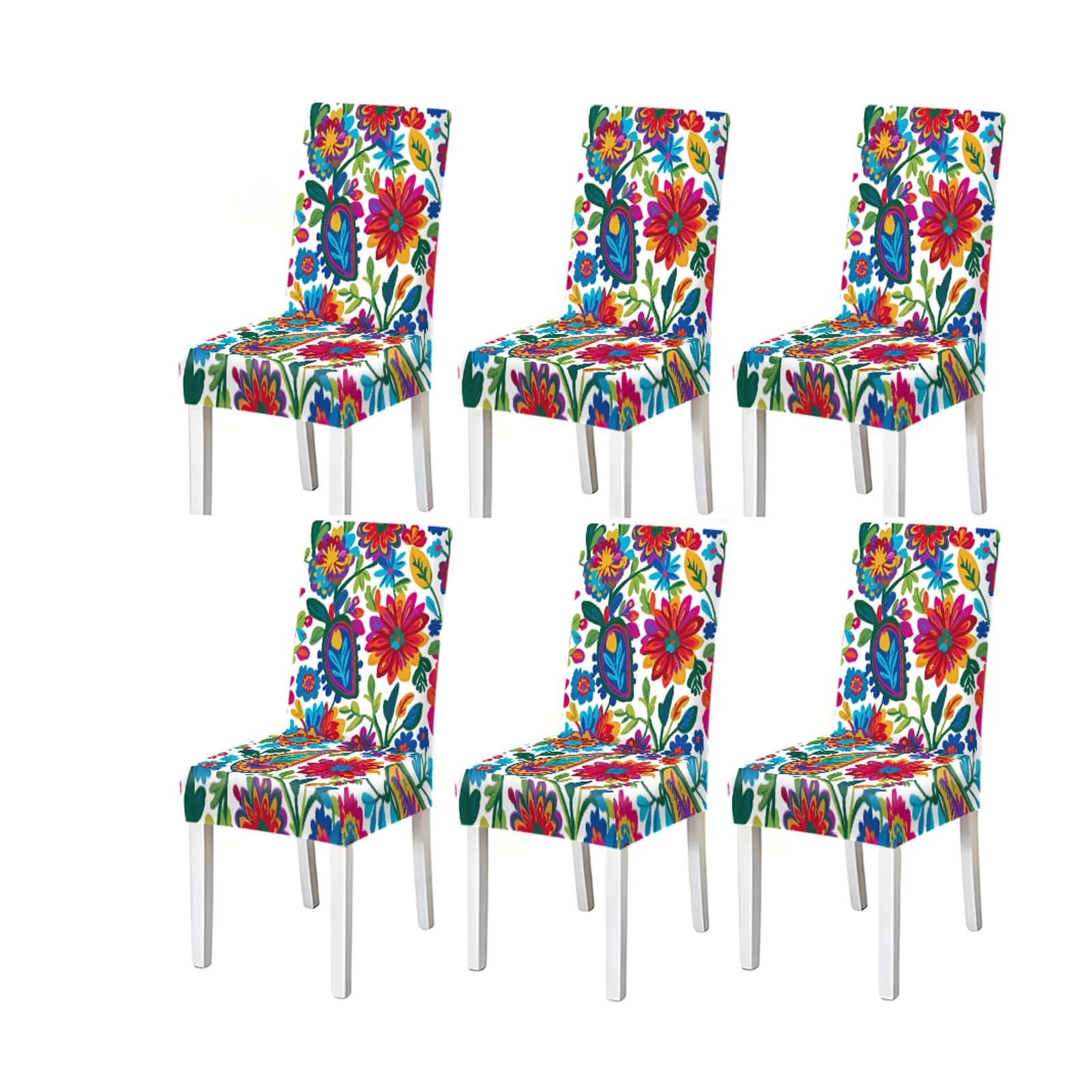 Bosuybn One Color Mexican Boho Floral Paisley Pattern Print Dining Chair Covers Set Of 2/4/6, Stretch Slipcovers For Kitchen Dining Room Furniture Protectors For Home Dining Room(6Pcschair Cover)