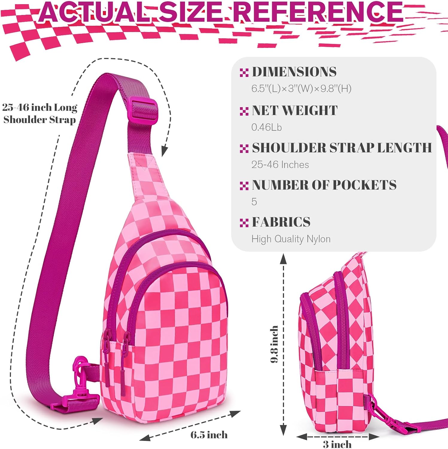 Checkered Women's Sling Bag - Stylish Small Backpack Crossbody Chest Bag & Fanny Pack Purse