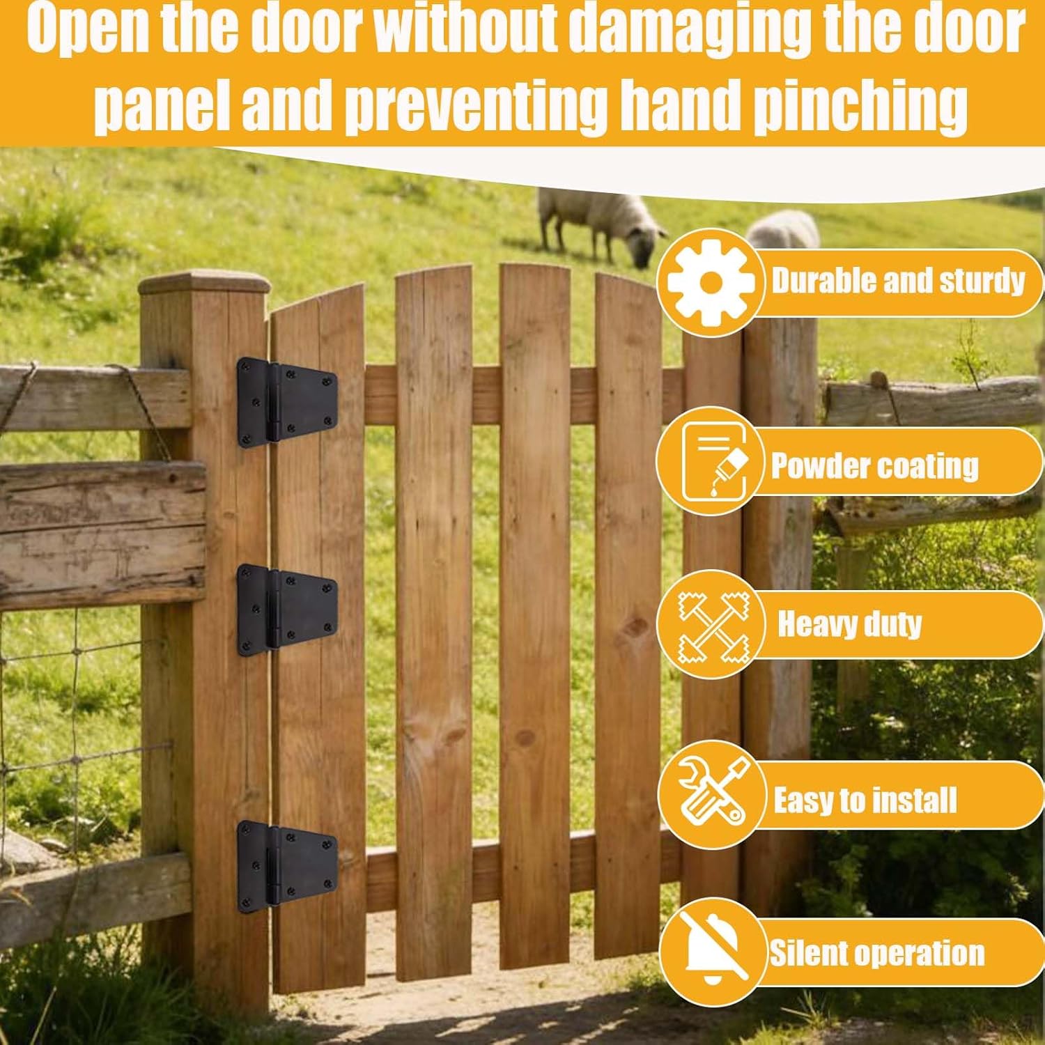 4 Pack 3.5 Inch Heavy Duty Gate Hinges, Black Solid Iron Gate Hinges for Wooden Fences, Barn Doors, Yard Gates, Vinyl Fence Gates & Garage Doors (Screws Included)
