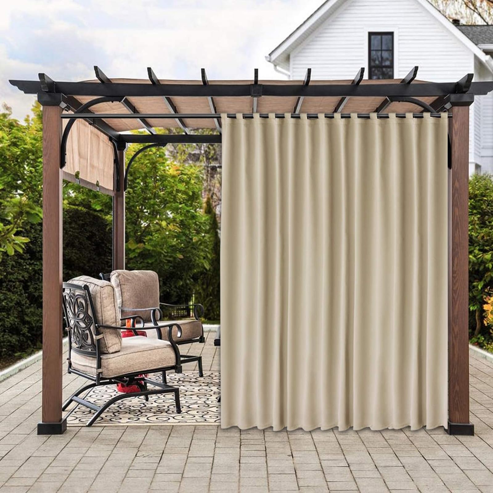 Outdoor Curtains for Patio Waterproof, Privacy Patio Door Curtain, Gazebo Curtain Blackout-Patio Door Sun Shade Curtains with Sun Protection & Heat Insulation, Width x Height(Beige,1.3 x 2.5 M)
