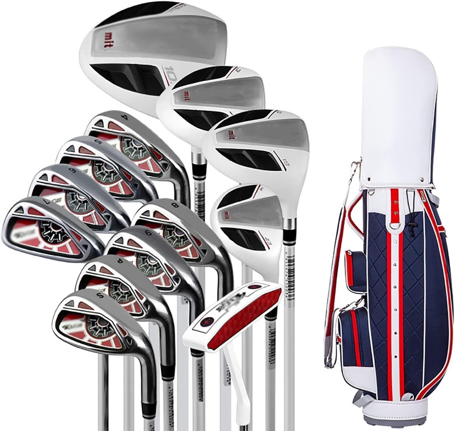 Complete Set Golf Package Fitted, Men's Golf Club with Carbon Shaft, Men 13 Piece Including Driver, Fairway, Hybrid, Iron, Putter, Vertical Bag