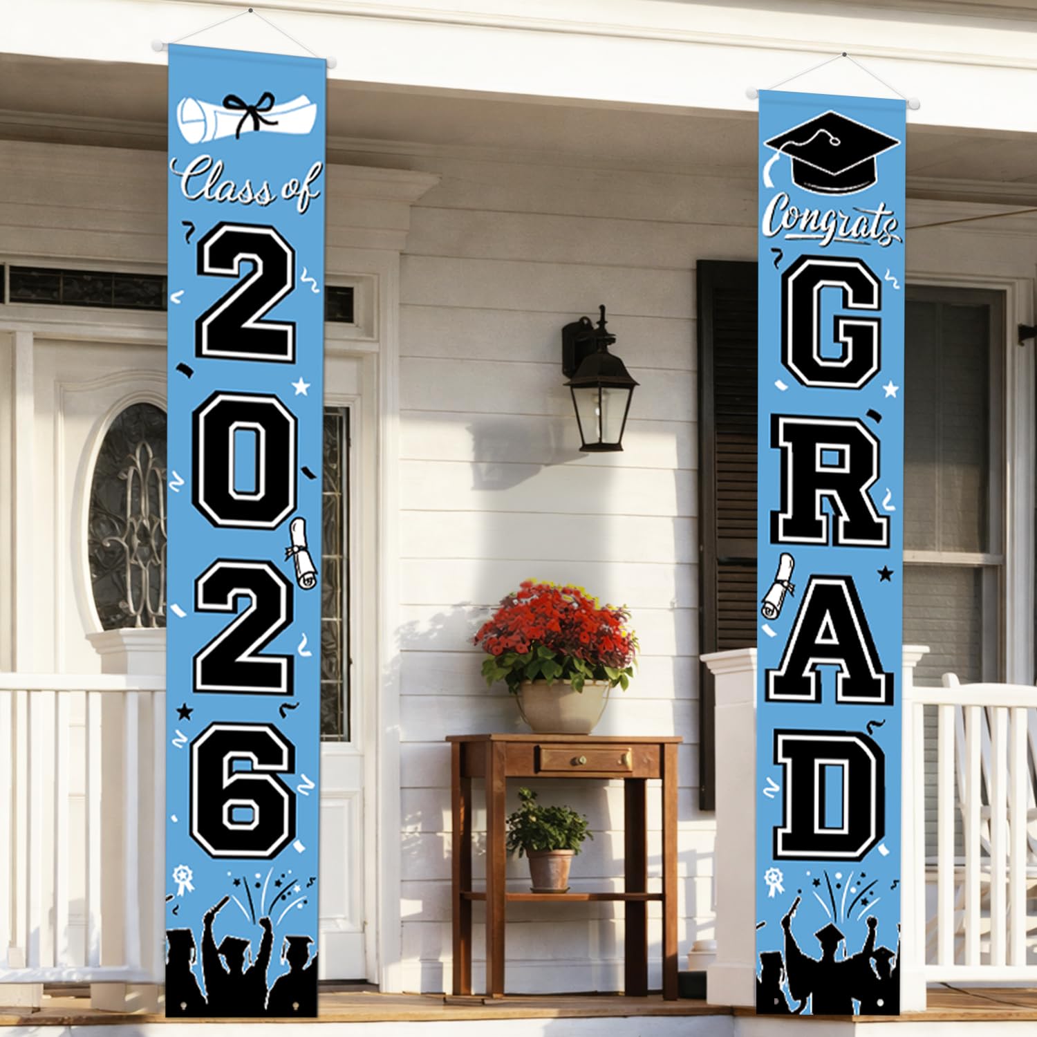 Graduation Banner Class of 2026, Graduation Decorations 2026 Porch Banner, Sky Blue Congrats Grad Decorations for Door and Porch Party Supplies