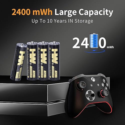 Miniatura 2 de HW Paquete de 4 baterías AA recargables por USB, baterías de litio recargables con cable de carga tipo C, baterías dobles, salida constante de 1.5