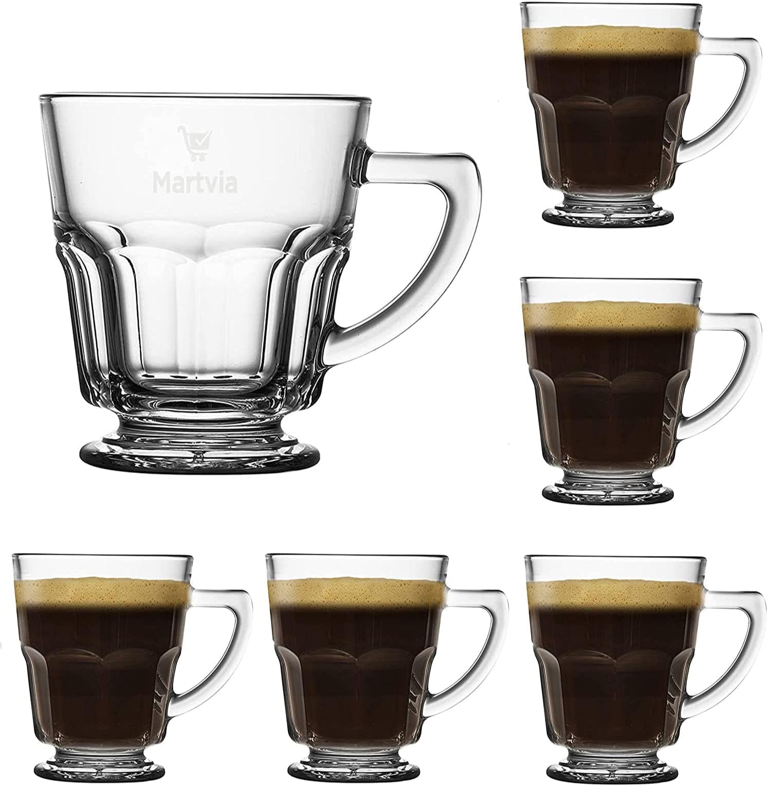 Crystal Clear Toughened Glass Tea Cup with Convenient Solid Handle Cups, Espresso Mug Set for Tea, Coffee, Hot/Cold Drinks (Tengal 160 ML, 6)