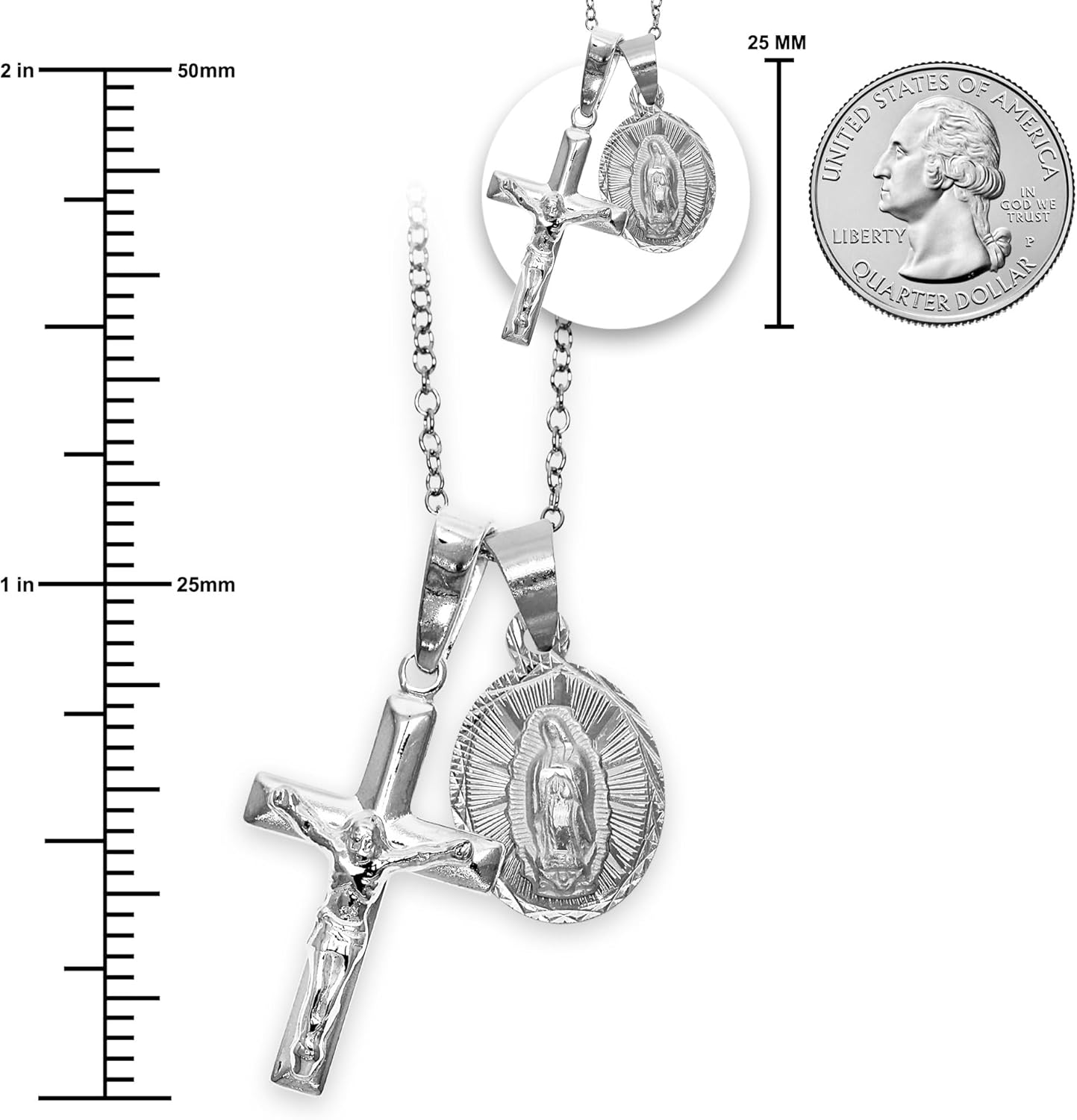 Charm America Silver Lady of Guadalupe with Jesus Crucifix Necklace - 925 Sterling Silver - Silver Cross - Religious Jewelry - Image 3