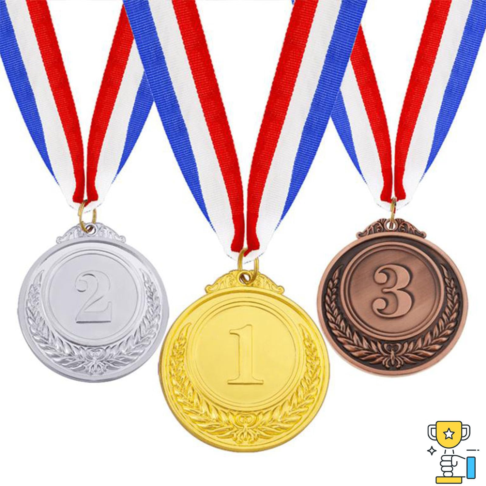 Tokaneit Medaglie Premiazioni Metallo 3 Pezzi Medaglie Premiazioni Personalizzate,Medaglia Oro Argento Bronzo con Nastro ColloMedaglia in Lega di Zinco,per Concorso Sport Festa Decorazione