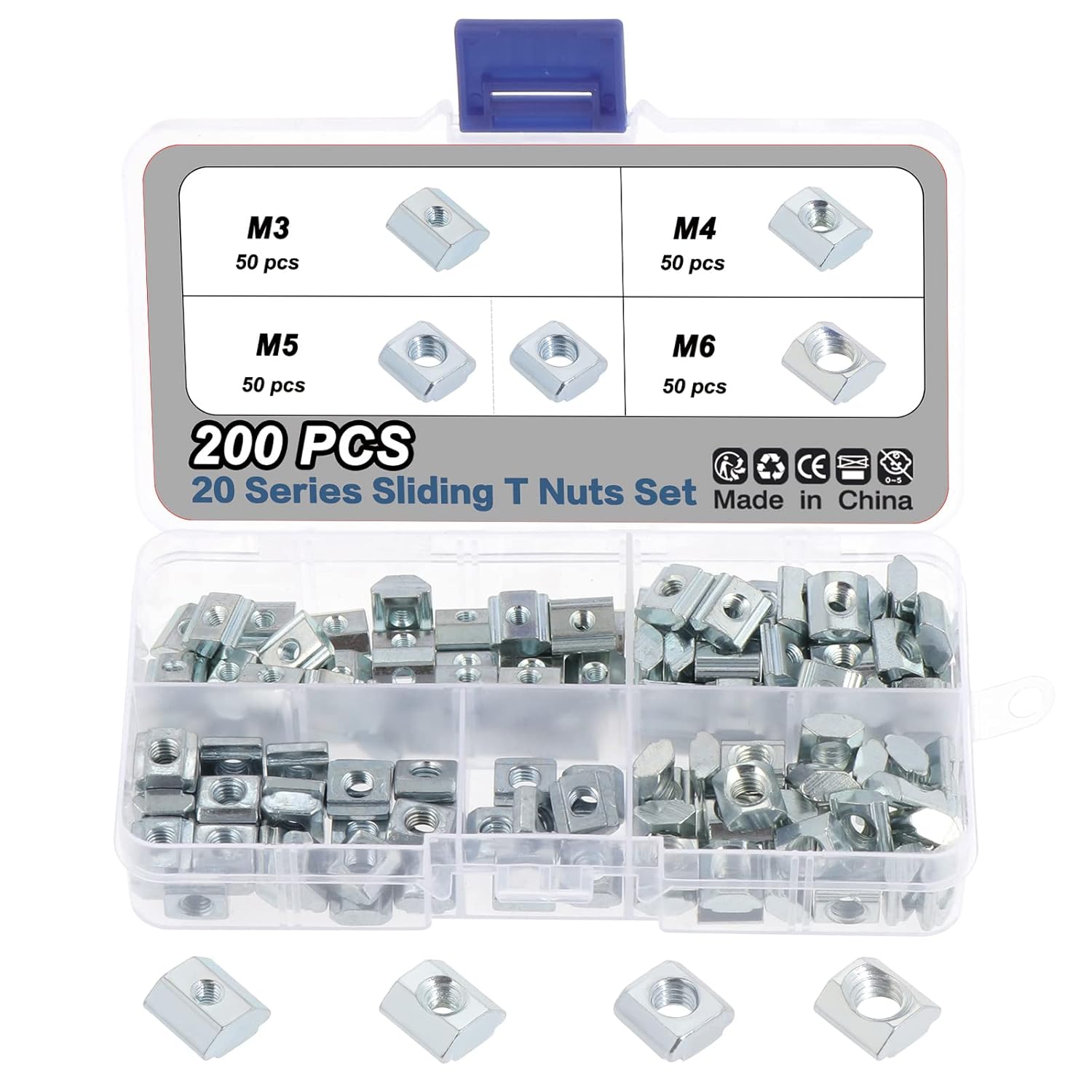 Knpwer Nutensteine 200 Stück,T Nut Mutter Verzinktem Kohlenstoffstahl