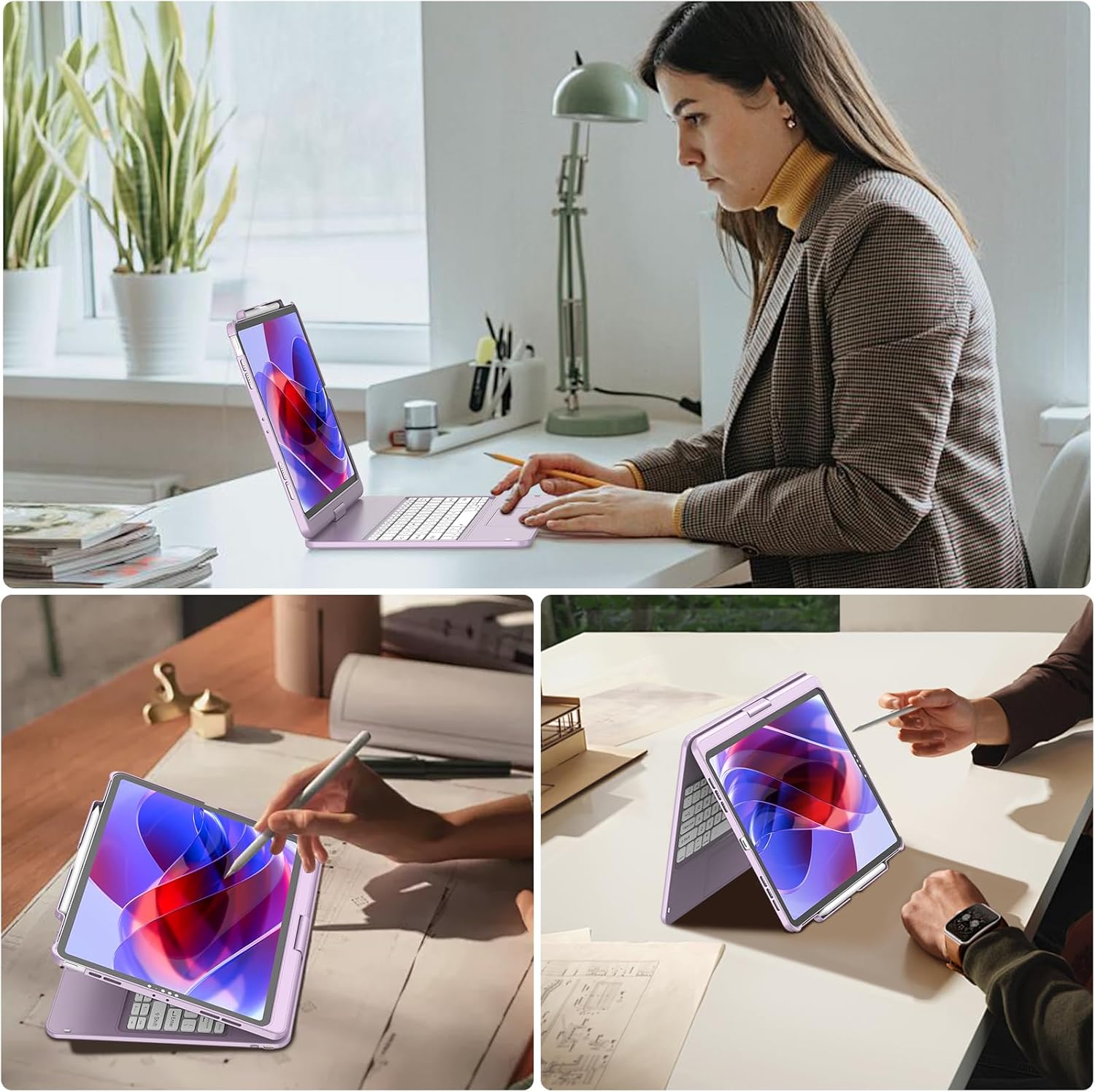 KBCASE Touch Keyboard Case for iPad Air 13 inch (M3/M2, 2025/2024)/for iPad Pro 12.9 inch 3rd/4th Gen 2018/2020, 360°Rotatable Case with Touchpad & Pencil Holder for iPad Air 13 inch (Light Purple)