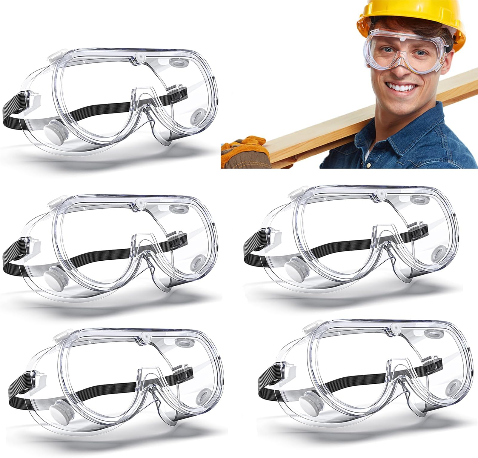 KASTWAVE 5 Pack Clear Protective Glasses Goggles Eye Safety Glasses for Construction, Shooting, Laboratory, Daily Life
