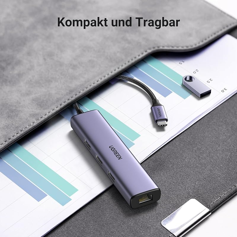 UGREEN USB C Ethernet Adapter 3 USB Porttal - Hálózati Adapter iPhone 15, Galaxy S24, MacBook, iPad Pro, Surface és Steam Deck Eszközökhöz