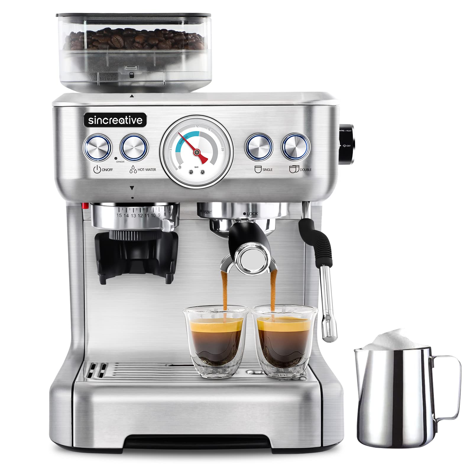 Buy Espresso Machine with Grinder and Milk Frother, 20 Bar Semi