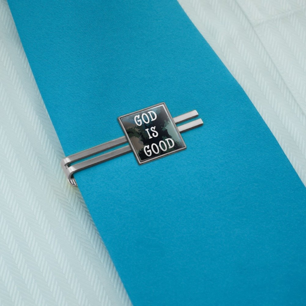 GRAPHICS & MORE God is Good Christian Inspirational Religious Square Tie Bar Clip Clasp Tack Silver Color