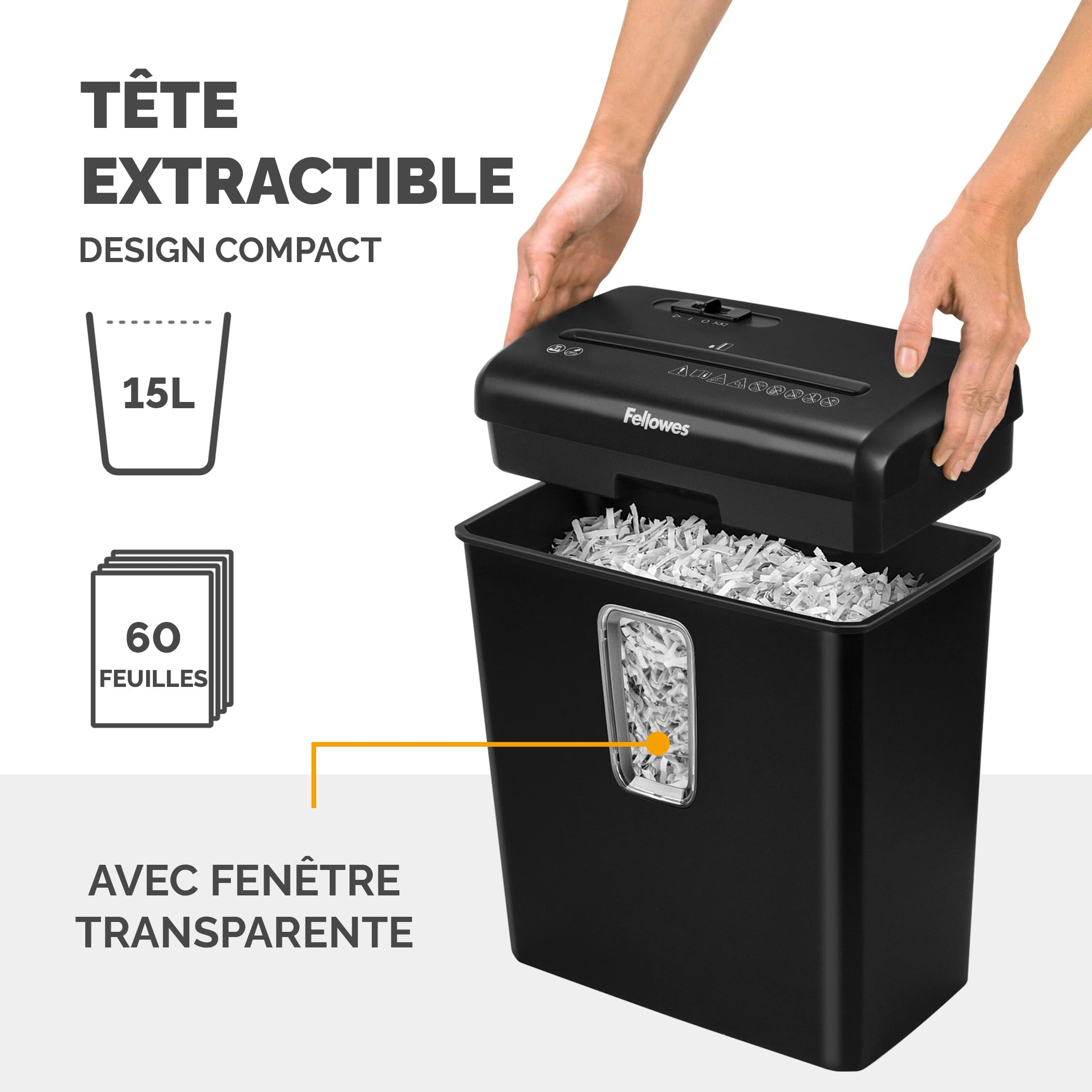 Fellowes Destructeur de documents Powershred FS-6C, destructeur de papier agrafes, carte de crédit, coupe croisée, sécurité P-4, corbeille 15L, 6 feuilles, verrou sécurité, 5013601, exclusivité Amazon