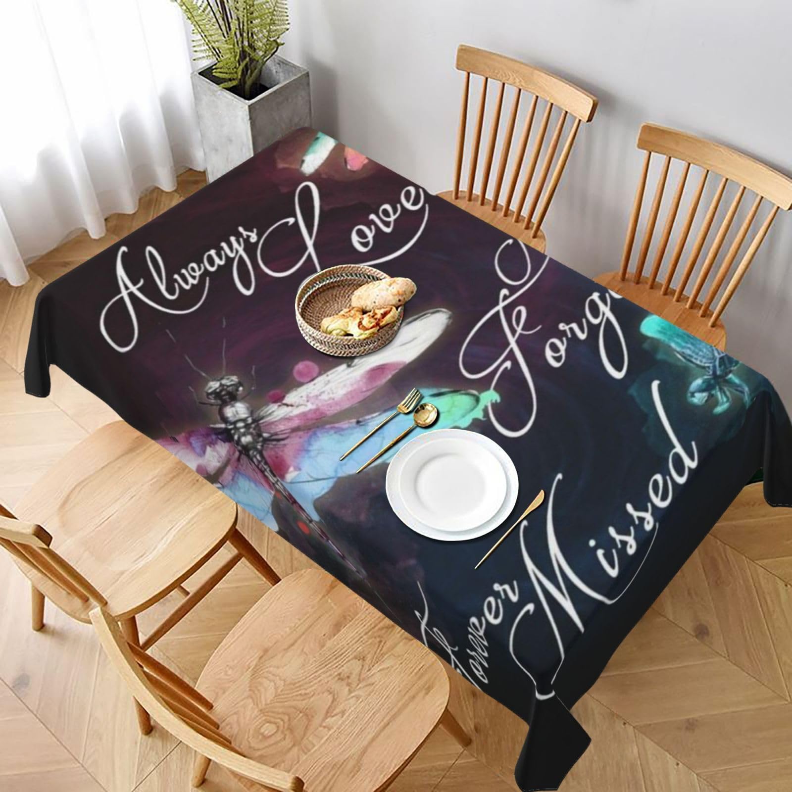 BNVSADC Blue Dragonfly Printed Rectangle Tablecloth 228x152 CM, Water Resistant Polyester Table Cloth Decorative Fabric Table Covers for Kitchen Dining Table Parties Camping