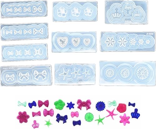 Miniatura 7 de Paquete de 10 moldes de silicona para arte de uñas, moldes decorativos de resina, plantillas de arte de uñas, herramienta de curación principal,