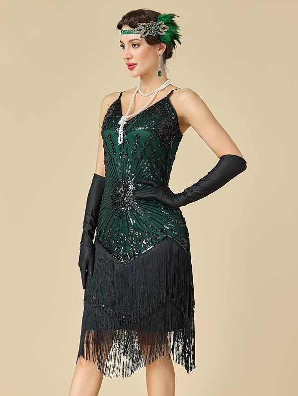 RRYIO Women's Flapper Dresses 1920s,Great Gatsby Dresses Sequin Fringe Cocktail Dress Roaring 20s Dress for Harlem (Green, M) by RRYIO - Used condition - Image 2