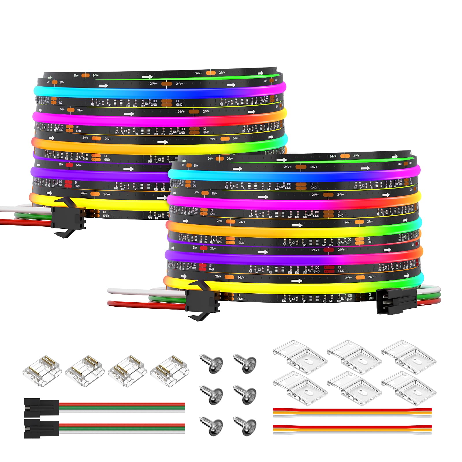 BTF-LIGHTING FCOB SPI RGB Flexible High Density LED Strip COB WS2811 IC LED Strip 2x5M Total 10M 720LEDs/m DC24V Black PCB IP30 Chasing Colour(Without Controller and Power Supply)
