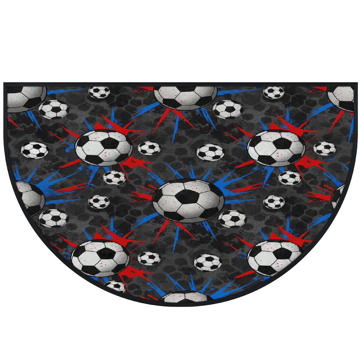 Große halbrunde Fußmatte, Fußball, Sport, rutschfest, saugfähig, halbrund, Eingangsbereich, niedlich, weich, halbrund, waschbar, Teppich für Küche, Badezimmer, Schlafzimmer, 160 x 100 cm